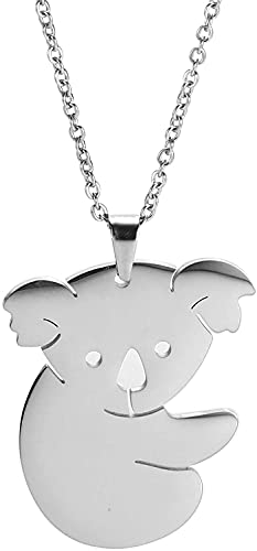AMOZ Creux Design Doux Koala Ours Charme Collier En Acier Inoxydable Animal Pendentif Clavicule Chaîne Bijoux Cadeau Pour T-Shirts Filles Garçons,Argent Cover