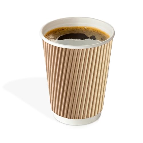 We Can Source It Ltd - 500 x 8oz Ripple Brown Kraft Paper Cups - Strong 3-PLY Disposable Insulated Coffee Cups - Leak-Proof Recyclable Drinking Cups for Hot Drinks, Tea, Coffee and Beverages