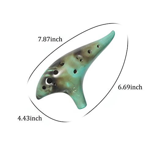 Strawfire Ceramic 12 Holes Alto C Ocarina Musical Instrument With Carry Bag Music Book Strap for Beginner(Smoked Green)