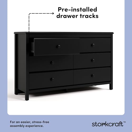 Image of Storkcraft Alpine 6-Drawer Dresser (Black) - GREENGUARD Gold Certified, Black Dresser for Bedroom, Kids & Nursery Storage Drawers, Safety Interlocking Drawers, Pre-Installed Tracks, Kids Bedroom