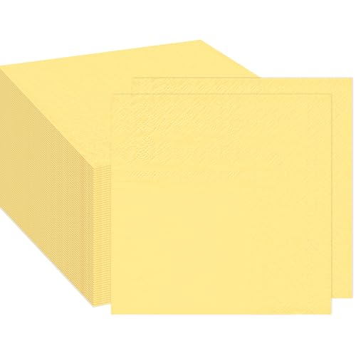 RINDOJIN 100 pcs 2-Ply Yellow Cocktail Napkins Folded 5 x 5 inch Disposable Paper Dessert Napkins for Dinner Birthday Wedding Thanksgiving Party Picnic Yellow Beverage Napkin