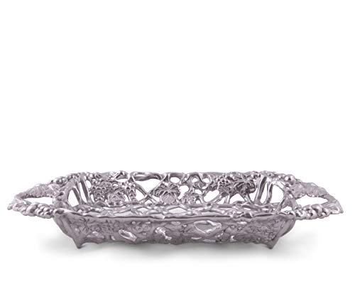 Arthur Court Metal Pyrex Glass Casserole Dish Holder Grape Pattern Sand Casted In Aluminum With Artisan Quality Hand Polished Design Tarnish-Free 21 Inch Long 3 Quart Removable Glass Dish Included #TOP4