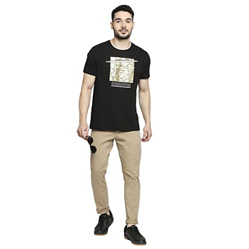 Image of Spykar Men Mid Rise Camel Cotton Slim Fit Tapered Length Trousers
