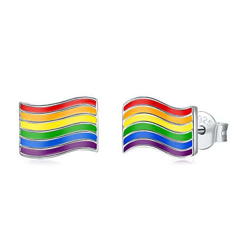 925-Sterling-Silver Rainbow Pride Earrings - Bold and Beautiful, Show Pride and Spread Love and Equality With Rainbow Flag Stud Earrings
