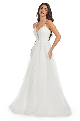 Sorayan Wedding Dresses for Bride Unique Lace Beautiful Layers Tulle A Line Dreamy Beach Wedding Gowns (Small,White)