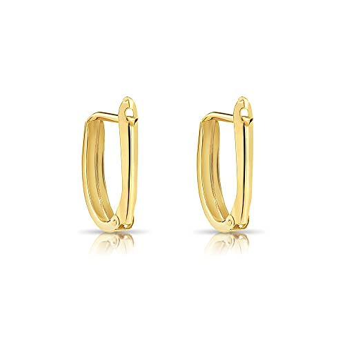 Image of 14K Yellow Gold Huggie Hoop Earrings, Shiny and Small, Round and Oval