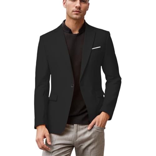 Mens Casual Blazer Regular Fit Classic Formal Coats One Button Lightweight Elegant Business Pockets Suit Jacket