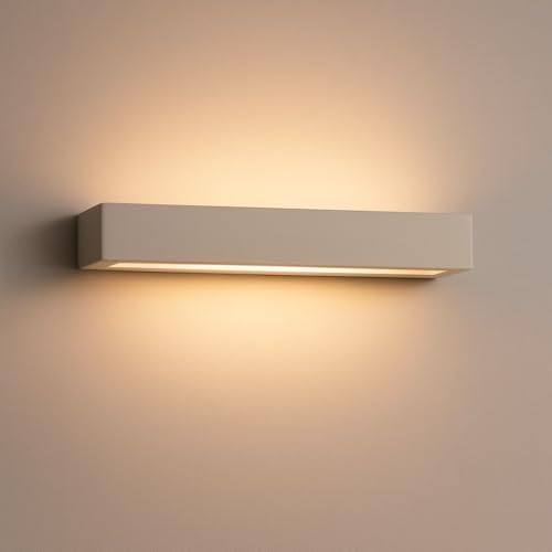 Applique ceramica gesso bianca Made in italy per interni rettangolare pitturabile 2xe27 led luce sopra sotto design moderna