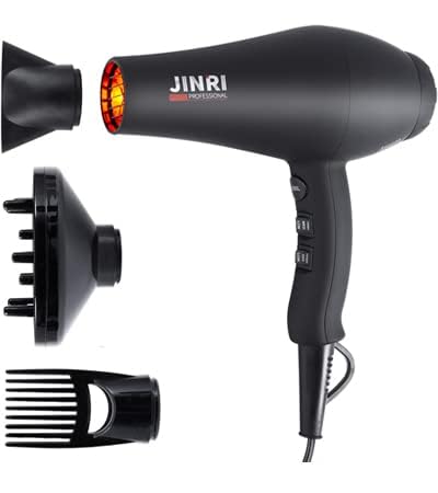 JINRI Infrared Hair Dryer, Professional Salon Hairdryer Negative Ionic Blow Dryers for Fast Drying, Pro Ion Quiet Hairdryer with Diffuser &