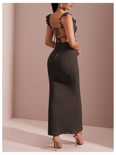 Image of SOLY HUX Women's Maxi Dress Crochet Ruffle Sleeveless Backless Bodycon Long Dresses