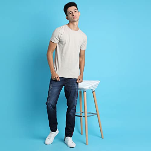 Image of CAHOOT Men's Navy Blue Tapered Dark- Wash Denim Jeans | Stretchable Cotton Mid-Rise Denim Jeans Crafted with Comfort Fit and High Performance for Everyday Wear