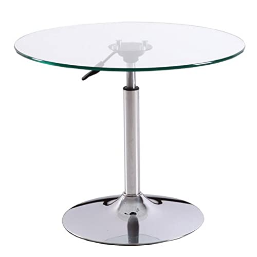 Mesa de bar redonda de cristal de altura ajustable para balcón, mesa de café de vidrio templado con función de elevación (80 cm, transparente)