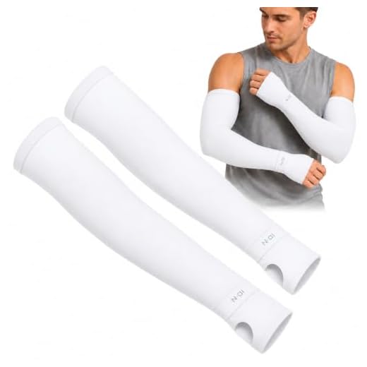 Arm Sleeves with Thumb Hole, Cooling UV Sun Protection Arm Covers for Men and Women, Ice Silk Breathable Stretch Sun Sleeves for Driving, Running, Cycling, Golf, Fishing and Outdoor Work, White