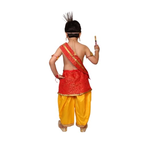 Image of Kaku Fancy Dresses Krishna Costume With Dhoti For Boy /Janmashtami /Bal Gopal Dress /Kanha Costume /Bal Krishna /Mythological Costume For Boy - Yellow-Red, 1-2 Years