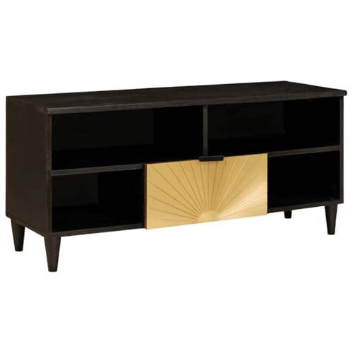 vidaXL TV Cabinet Black and Gold 100 x 33 x 46 cm Engineered wood, Stylish Lowboard, Modern Furniture, Compact Tv Stand, Functional Design Cabinet, Ample Storage Solution for Living Room
