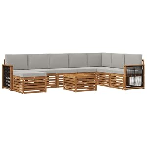 Akazie Gartenmöbel Set 7 Stück, Gartensofas Set aus massivem Akazienholz, modernes Design mit klaren Linien, Natur Holzton, lackiert