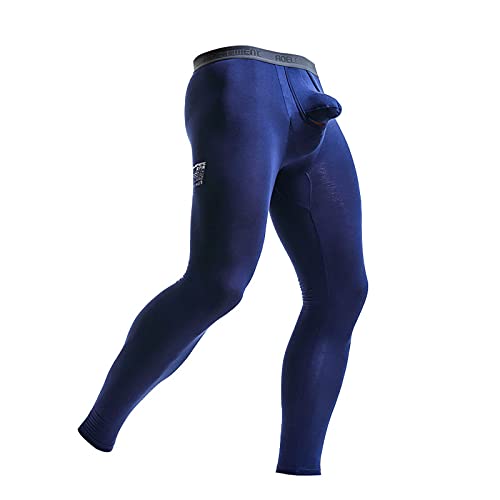 Zarupeng Męskie elastyczne legginsy sportowe do biegania joga spodnie sportowe slim fit spodnie dresowe bulge pouch kalesony długie spodnie (L, niebieskie), niebieski