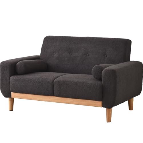 ワイエムワールド ソファ 2人掛け ブークレ生地 天然木 肘付き ダークグレー 00-100096