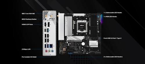 Image of ASRock AMD B850M Pro RS WiFi 6E Socket AM5 Ryzen 9000, 8000 and 7000 Series DDR5 B850 up to 8000+ (OC) MHz 256GB Micro ATX Motherboard M.2 SATA3 6.0 Gb /s PCIe 5.0 Realtek 2.5G LAN BIOS Flashback