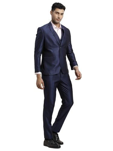 Image of Turtle Men Poly-Viscose Three Piece Suit - Dobby Print, Full Sleeve Blazer, Waistcoat & Pant for Wedding & Party