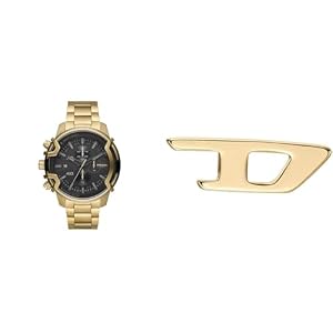 Diesel Diesel Herren Griffed Goldfarbene Edelstahl Uhr und Ohrring, Set