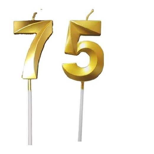 Image of ToyUniverse Number 75 Gold Candle | Seventy Five Number Candle | Number 75 Metallic Gold Candle for Seventy Fifth Birthday,Anniversary, Surprise Party Cake Decoration Candle (Pack of 2,Number 75)