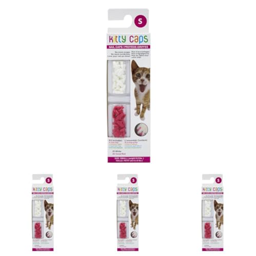 Image of Kitty Caps Nail Caps for Cats | Safe, Stylish & Humane Alternative to Declawing | Covers Cat Claws, Stops Snags and Scratches, Small (6-8 lbs), Pure White & Coral Red (Pack of 4)