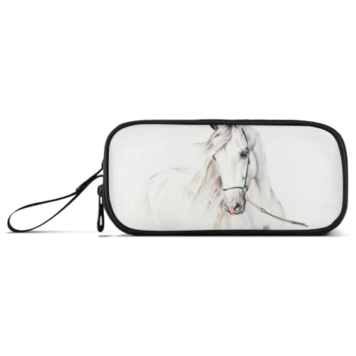 Image of senya Big Capacity Pencil Pen Case, White Horse Pen Box for School Office College Multi-Purpose Pouch Holder Organizer Cosmetics Bag