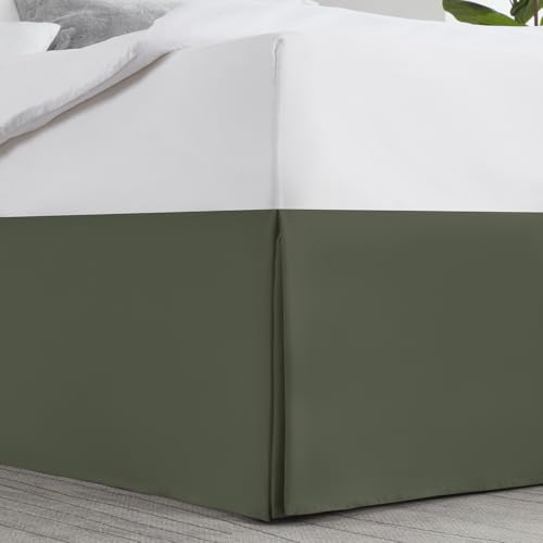 Image of Nestl Olive Green Bed Skirt Queen Size - Queen Bed Skirt 14 Inch Drop - Brushed Microfiber Bed Skirts - Hotel Quality Pleated Bed Skirt - Shrinkage & Fade Resistant