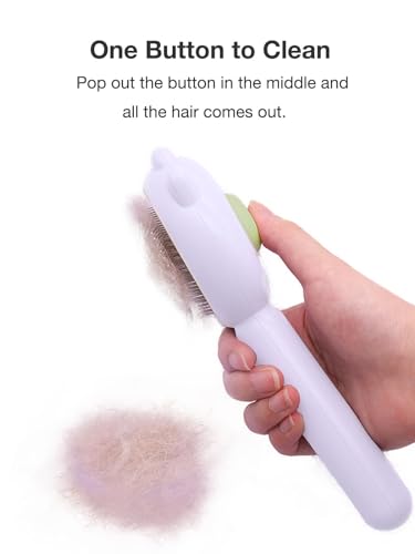 Image of Cat Brush, Gemnbo Cat Brush with Release Button, Dog Brush for Shedding Self Cleaning with 140 Bent Curved Massage Needles, Pet Grooming Kit for Cats and Dogs