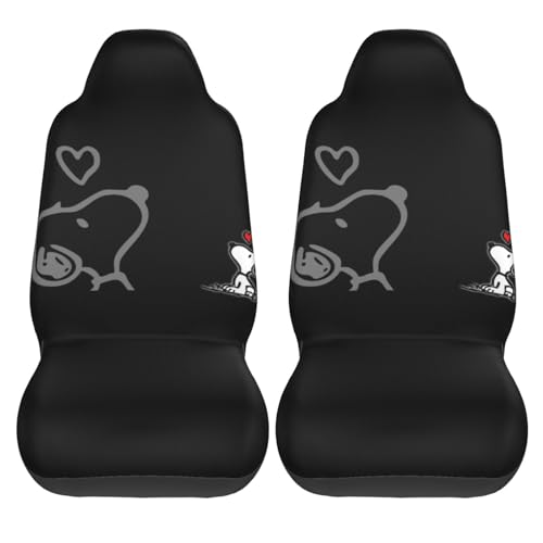 スヌーピー (1) カーシートカバー 2枚セット 前席用 軽 防汚 気性 洗える 普通車 適用 フロント 軽自動車 シートカバー 背面フルカバー ブラック 運転席 助手席 車用 シート カバー アニメ グッズ キャラクター