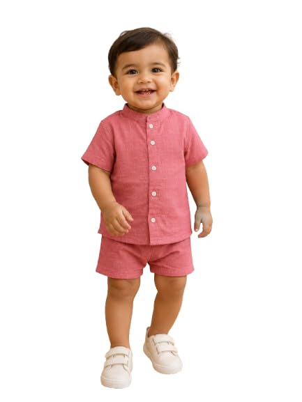 Kids Pure Cotton Cord Set – Mandarin Collar Shirt & Diaper Shorts-image-19