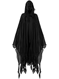 Fourluoo Halloween Hooded Cloak Medieval Renaissance Cape with Hood for Man Women Cosplay Halloween Robe Cloak(Black,M)