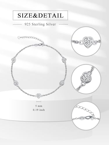 Image of Dorunmo Heart Birthstone Bracelets 925 Sterling Silver Round Birthstone Anklet for Women Birthday Jewelry Gifts for Girlfriend Wife Mother Her