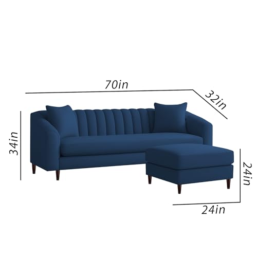 Image of Casaliving Doraldo 4 Seater L Shape Convertible Sofa Set for Living Room, 3 Seater & Ottoman Modular Sectional Couch for Small Space (Blue Colour) Fabric