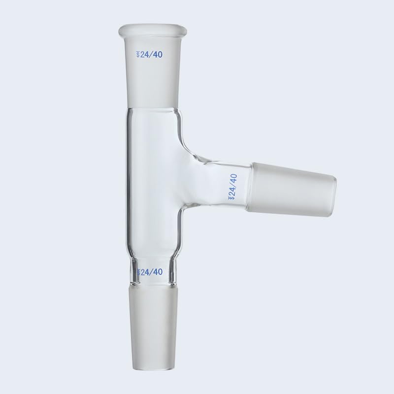 Adaptador de Vidrio de Tres vías 24/40, Curvado a 75 Grados, Cabezal de destilación, cristalería de Laboratorio