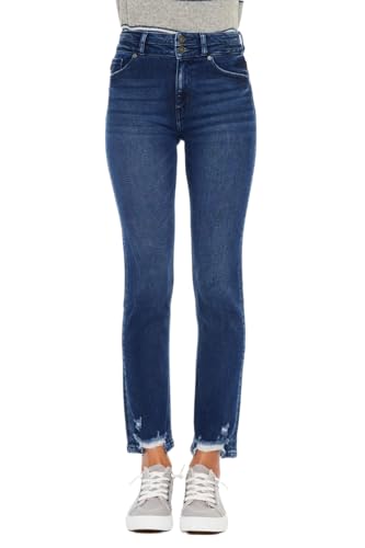 Kan Can Women's High Rise Slim Straight Jeans