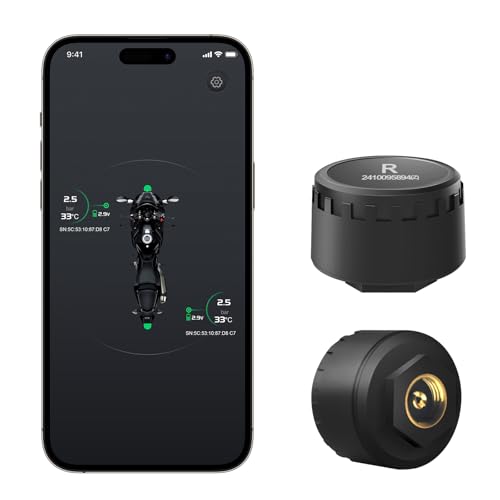 Easesuper Motorcycle Tire Pressure Monitoring System, Wireless TPMS with Bluetooth