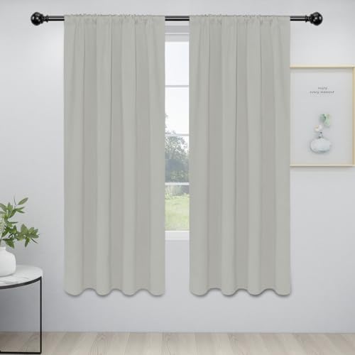 Easy-Going Rod Pocket Blackout Curtains for Bedroom, Room Darkening Window Curtains for Living Room, Thermal Insulated Noise Reduction Solid Window Drapes, 2 Panels(34x72 in, Greyish White)