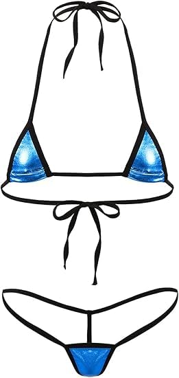 Women's Black Triangle String Bikini Set with Halter Neck Tie