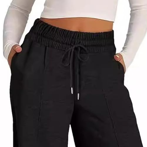 Women's Wide Leg Lounge Pants Drawstring Baggy Sweatpants Casual Elastic Waist Straight Leg Trousers with Pockets2