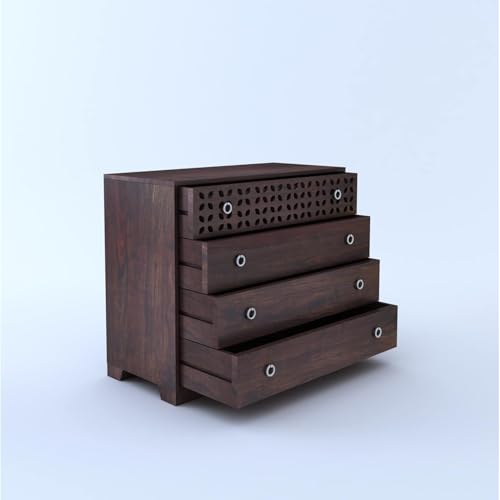 Image of Amazon Brand - Solimo Solid Sheesham Wood Chest of Drawers for Storage| Wooden Kundal Sideboard Cabinet with 4 Drawers Dresser for Living Room, Drawing Room (Walnut Finish)