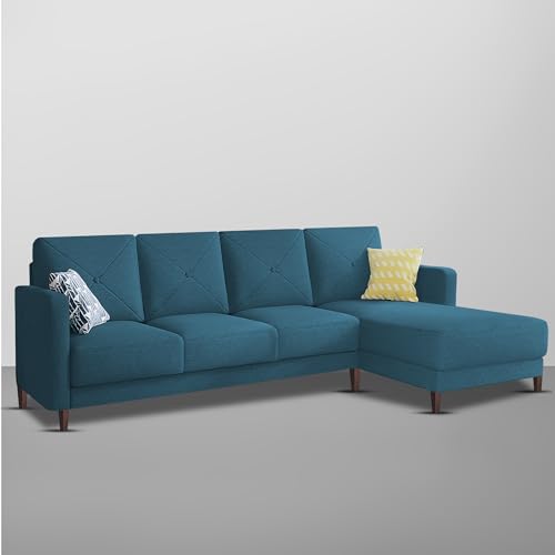 Image of Baloney RHS 6 Seater L Shape Sofa Set for Living Room (Turquise Fabric) Premium Fabric Sofa