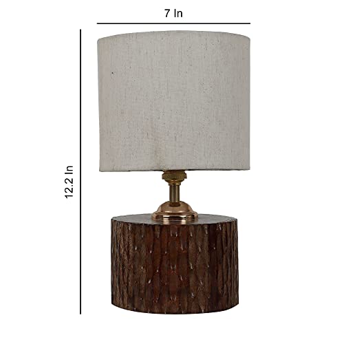 Image of tu casa Table Lamps with Mango Wood Base & Flex Cotton Shades for Home Decor, Bedrooms, Living Room, Gifting, Diwali Decoration, Dining Space, Study Room, Hall (Height- 31cm) - Bulb not Included
