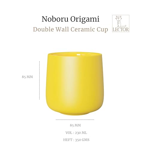 Image of LECTOR Noboru Origami Double Walled Ceramic Cup | 230ml Insulated Coffee Mug for Hot & Cold Coffee, Espresso, Tea & Drinks | 85mm Height | Stylish & Durable | Microwave Safe (Pack of 1) (Yellow)