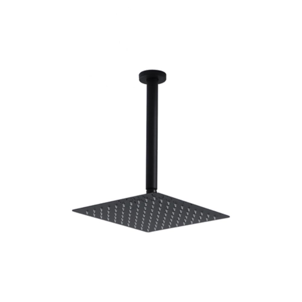 Cabezal de Ducha Lluvia Negro, Rociador de Ducha con Brazo 28 CM para Montaje en Techo, Acero Inoxidable, Ultrafino, Boquillas de Silicona, para Baño, SPA y Hotel