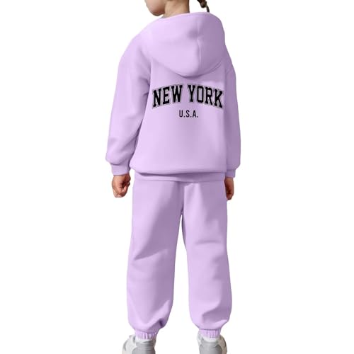 Girls' Sweatsuit Set - 2 Piece New York Letter Print Graphic Pullover Hoodie Sweatshirt Jogger Sweatpants Outfits 2-13Years3