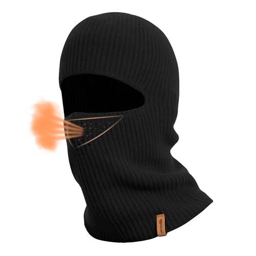 ACUSHLA 100% Merino Wool Balaclava for Men & Women - Winter Ski Mask Thermal Cold Weather Gear Knit Warm Face Mask 2 in 1 n Wool Beanie for Motorcycle Running Snowboarding Fishing Black