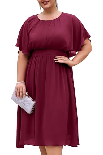 Image of Hanna Nikole Plus Size Chiffon Dresses for Women Flounce Sleeves Empire Waist A Line Summer Beach Dress