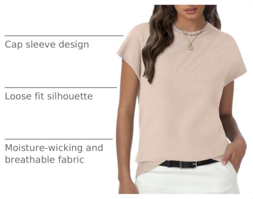 Womens Summer Tops Short Sleeve Shirts 2025 Ladies Tops and Blouses Work Business Casual Outfits Clothes Sweater Loose Fit Apricot M - image 4
